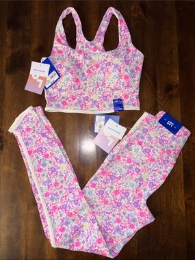JoyLab Set Pink Floral Activewear Workout Legging and Longline Sport Bra NWT XXS